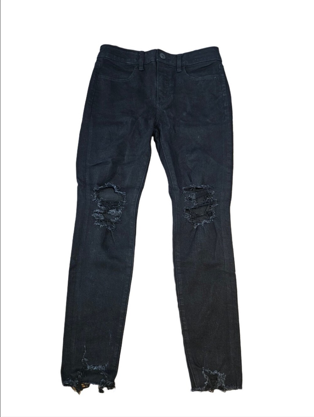 AMERICAN EAGLE THE DREAM JEAN BLACK HI-RISE RIPPED JEGGINGS SIZE 6 SHORT